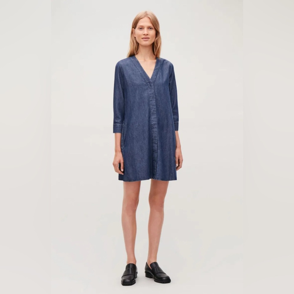 Cos V-Neck Denim Dress 12 - Picture 3 of 7